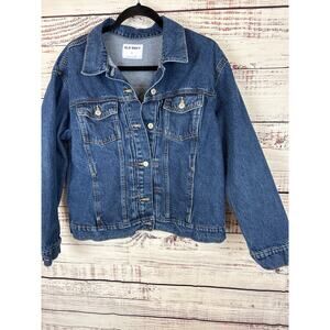 Womens Old Navy Medium Wash Blue Denim Jean Jacket Cotton Trucker Button Size XL